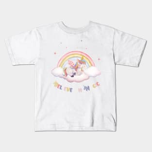 Believe In Magic Cute Unicorn With Stars Kids T-Shirt